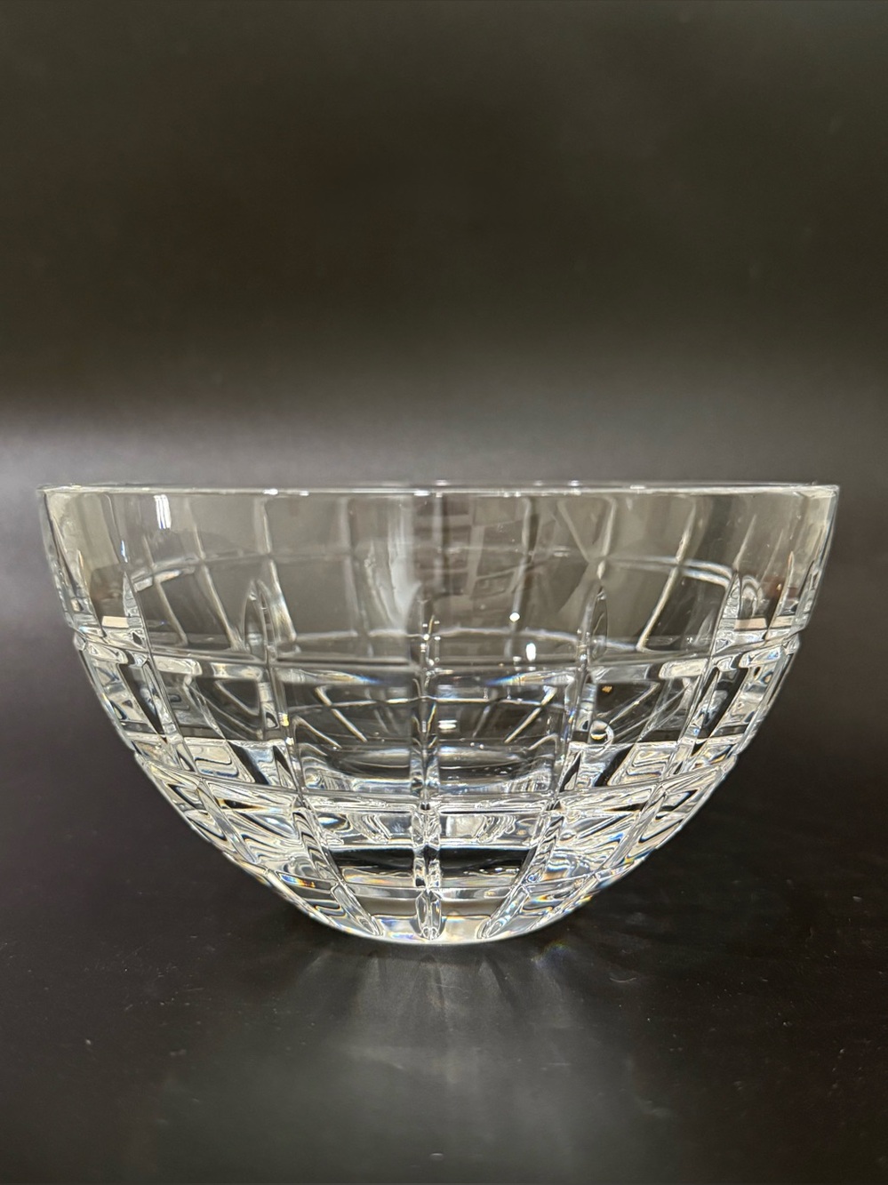 ROGASKA Signed  Square Plaid Grid Cut Pattern 6” Clear Crystal Bowl 2.7lbs
